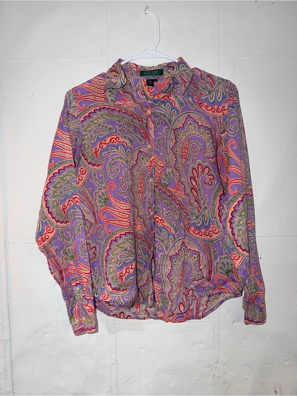 Lauren Ralph Lauren 100% linen Purple Paisley Button-Down Shirt size P/S